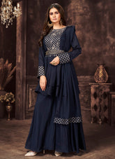 Embroidered Salwaar Suit With Several Stitching Pattern in Dark Blue